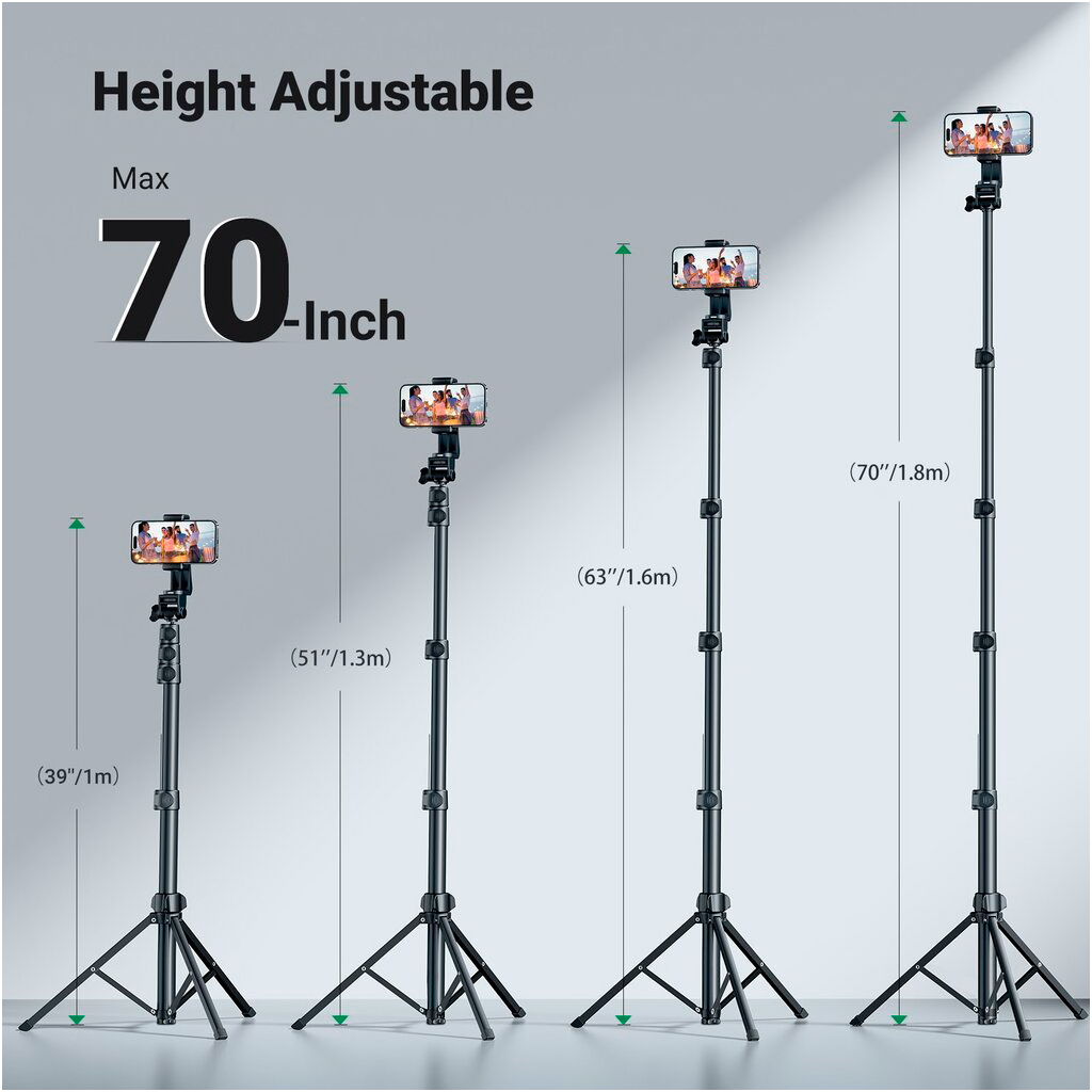 Штатив Ugreen LP680 Selfie Stick Tripod with Bluetooth Remote Black (15609) фото4