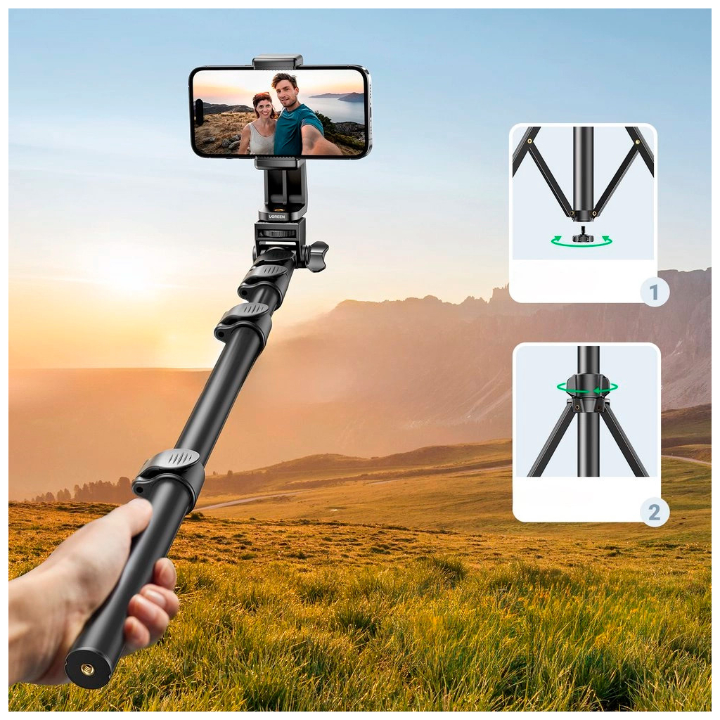 Штатив Ugreen LP680 Selfie Stick Tripod with Bluetooth Remote Black (15609) фото7