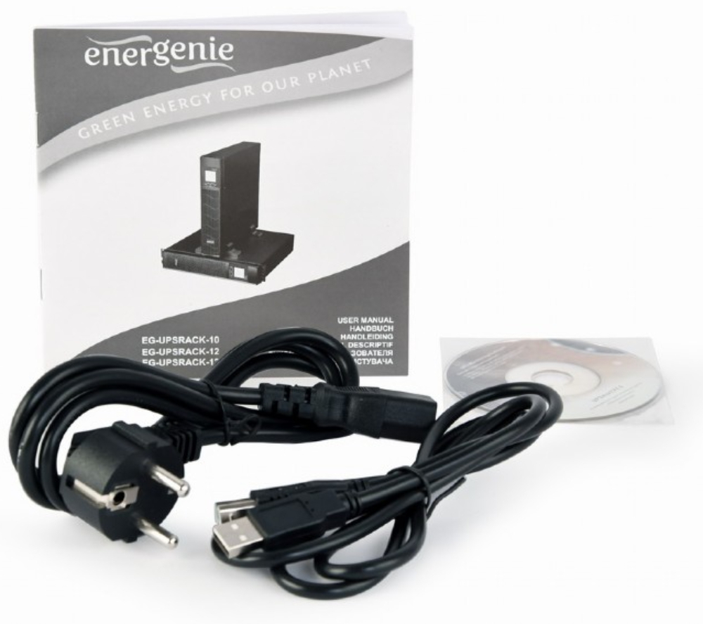 ДБЖ EnerGenie EG-UPSRACK-10 1000VA, Line Int., AVR, 3xIEC+1xSchuko, метал фото