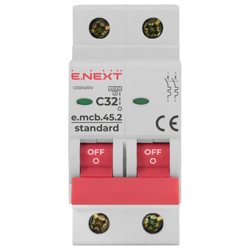 Автоматичний вимикач E.NEXT 2-п e.mcb.stand. 32А C ( 4,5кА) (s002020) фото2