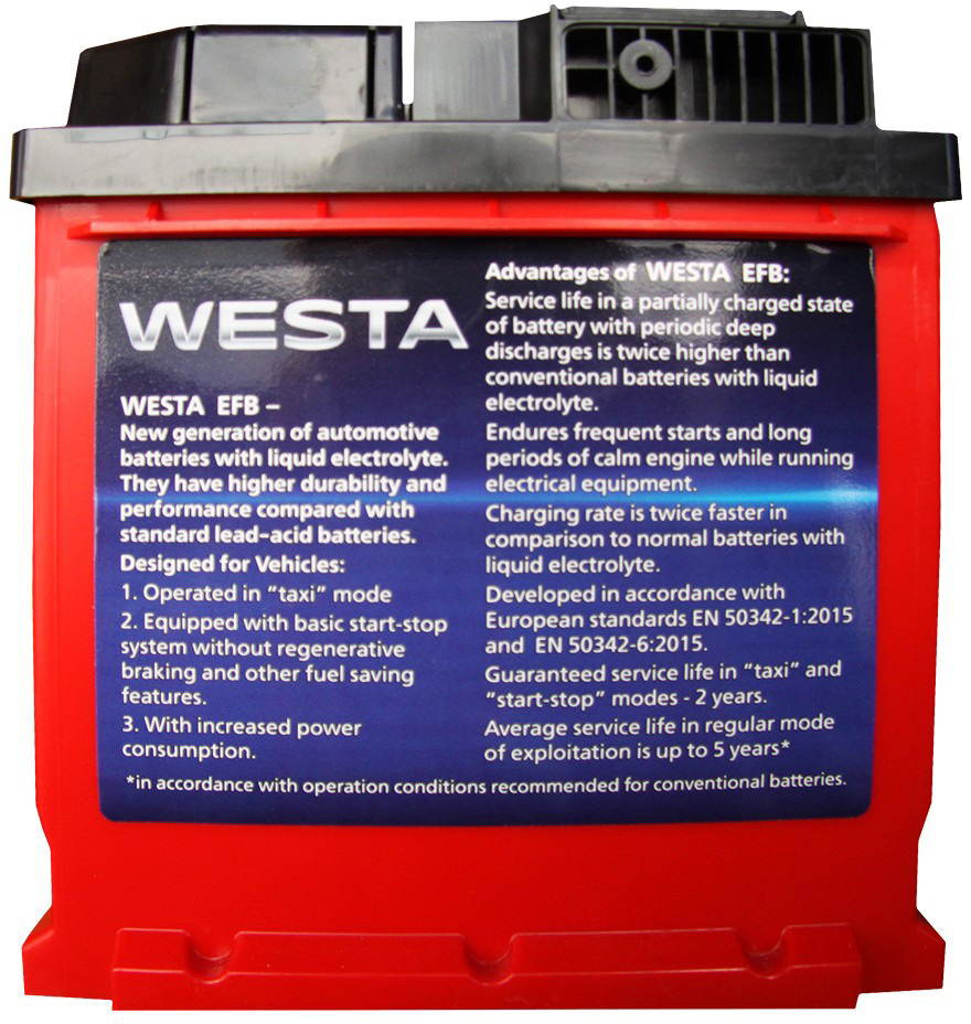 Акумулятор автомобільний Westa 6CT-110 А (0) RED EFB фото