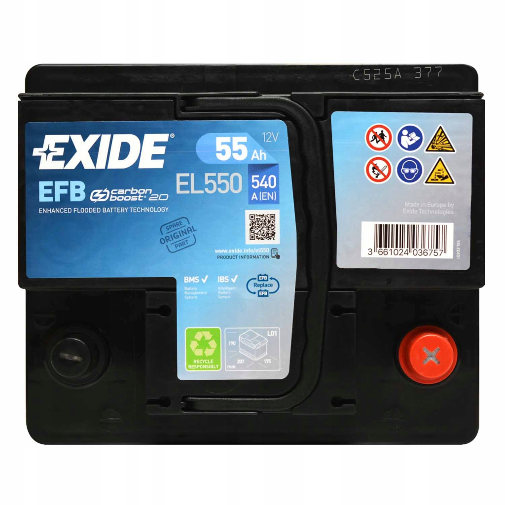 Акумулятор автомобільний EXIDE START-STOP EFB 55A (EL550) фото4