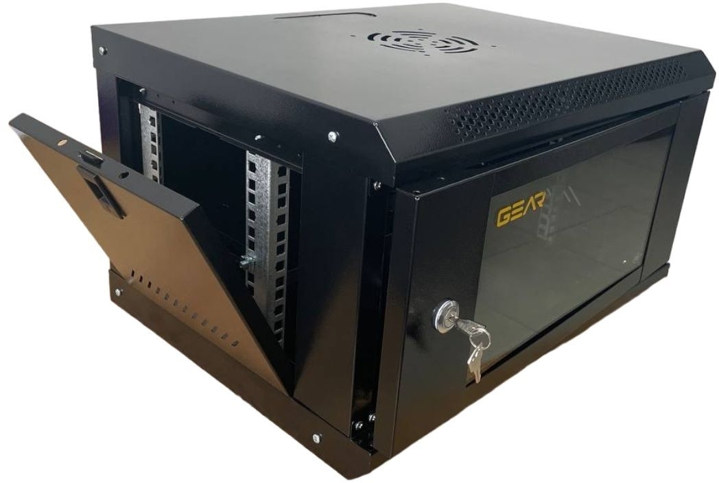 Шафа настінна GEAR 19", 12U, 530x400x600 мм, з полицею 19", Black (GWMSN-12U) фото2