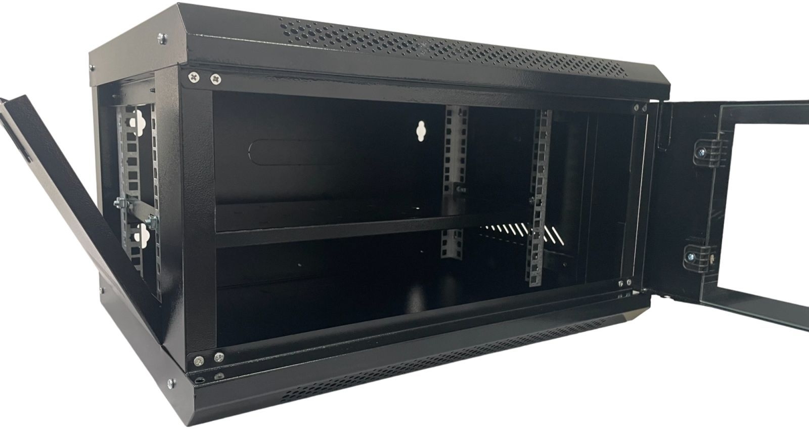 Шафа настінна GEAR 19", 12U, 530x400x600 мм, з полицею 19", Black (GWMSN-12U) фото3