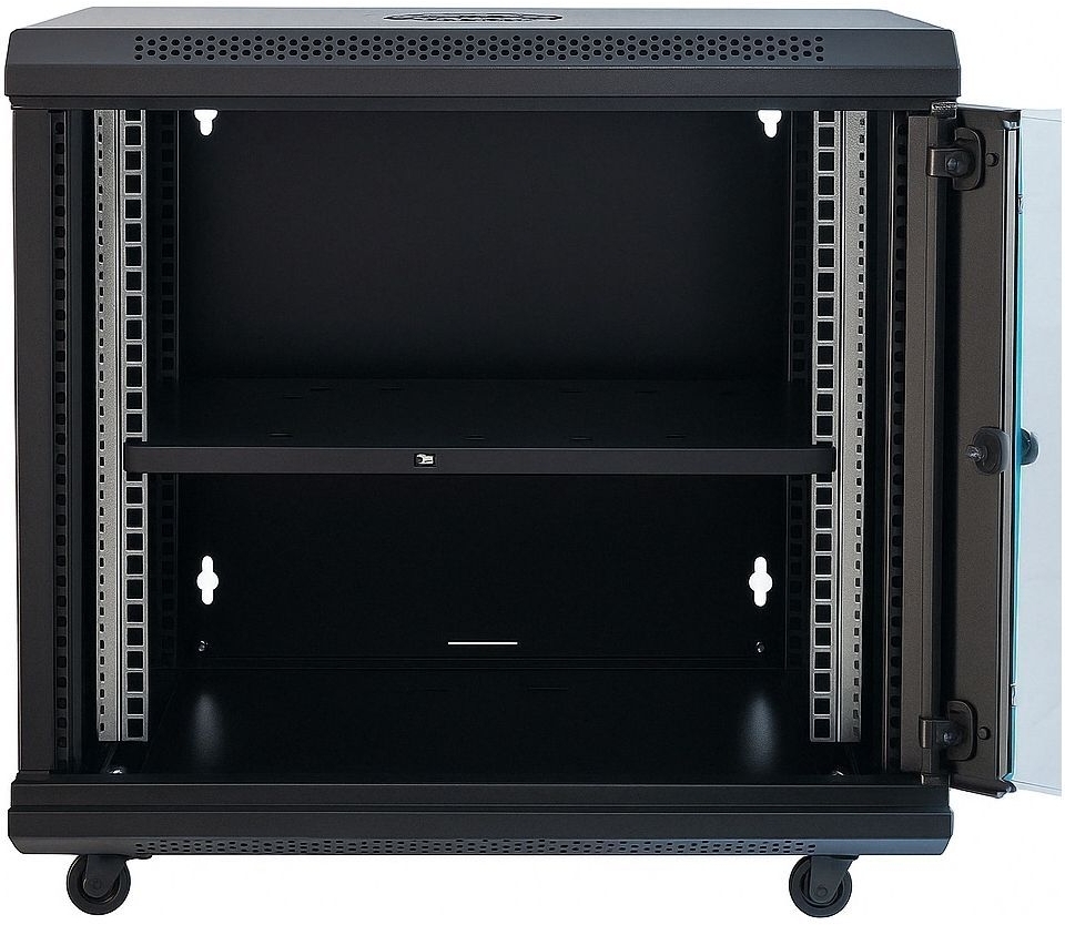 Шафа настінна GEAR 19", 12U, 600x450x650 мм, з полицею 19", Black (GWMSN-12U-600-450) фото2