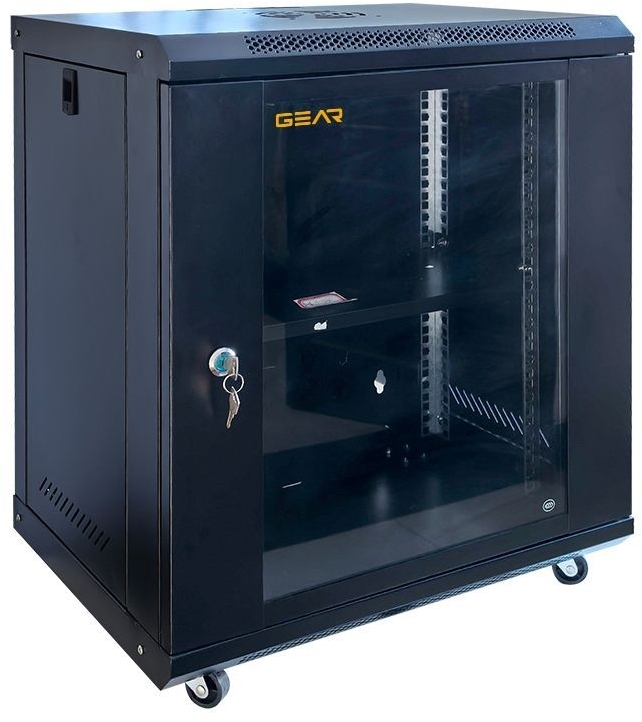 Шафа настінна GEAR 19", 15U, 600x600x750 мм, з полицею 19", Black (GWMSN-15U-600-600) фото2