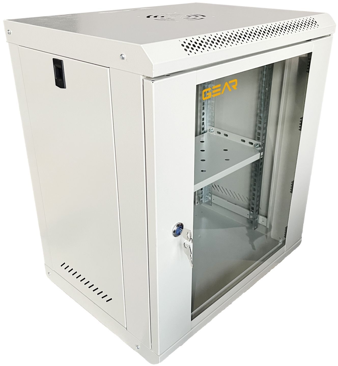 Шафа настінна GEAR 19", 12U, 600x450x650 мм, з полицею 19", gray (GWMSN-12U-600-450G) фото2