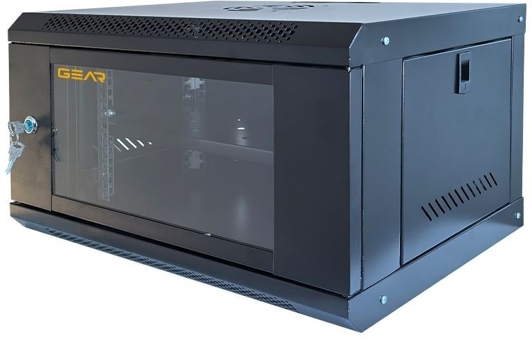 Шафа настінна GEAR 19", 6U, 600x600x350 мм, з полицею 19", Black (GWMSN-6U-600-600) фото3
