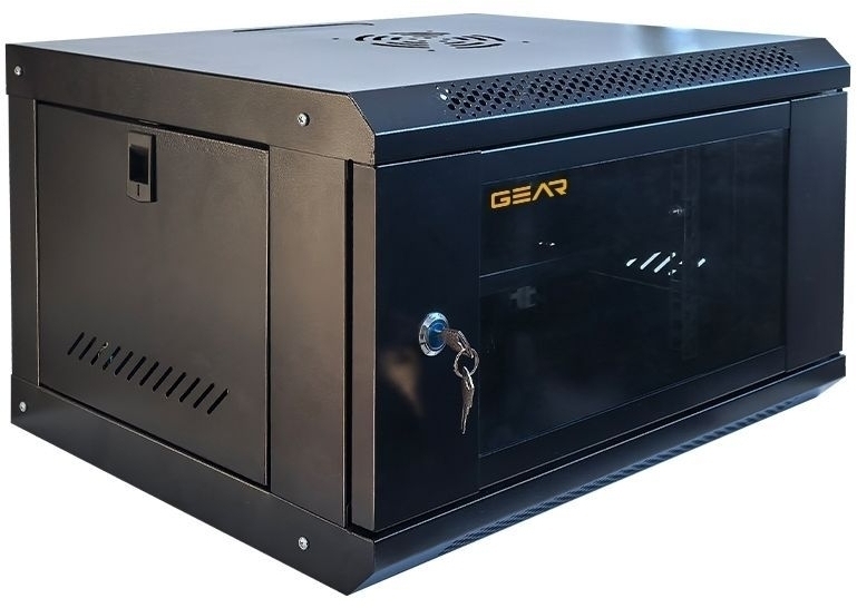 Шафа настінна GEAR 19", 6U, 600x600x350 мм, з полицею 19", Black (GWMSN-6U-600-600) фото2