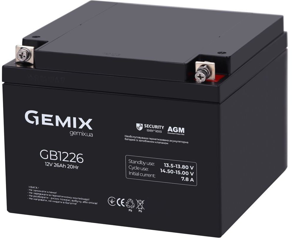 Аккумуляторна батарея Gemix GB 12V 26 Ah Security (GB1226) фото2