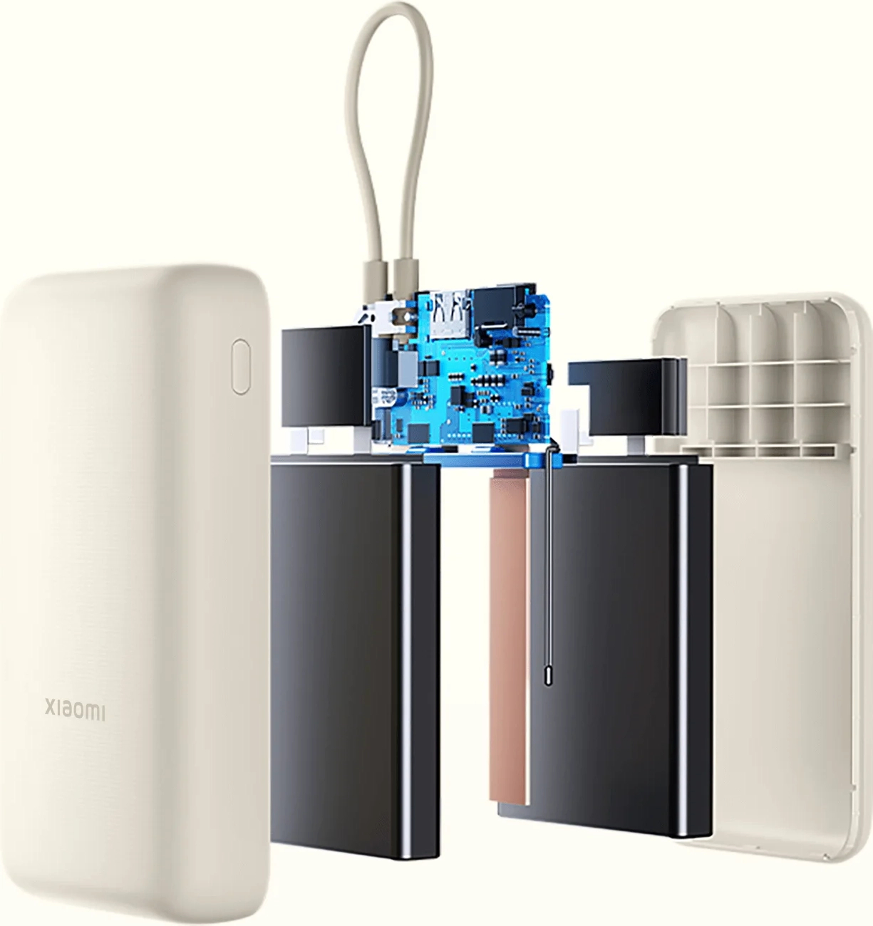 Павербанк Xiaomi 20000mAh 33W(Integ. Cable) бежевий фото