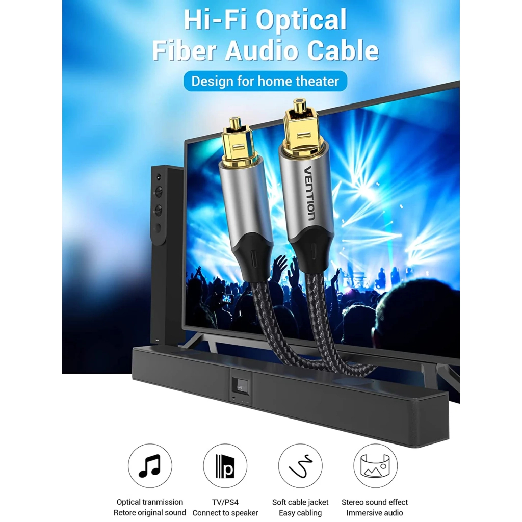 Кабель Optical Toslink 1.0m gray Vention (BAVHF) фото
