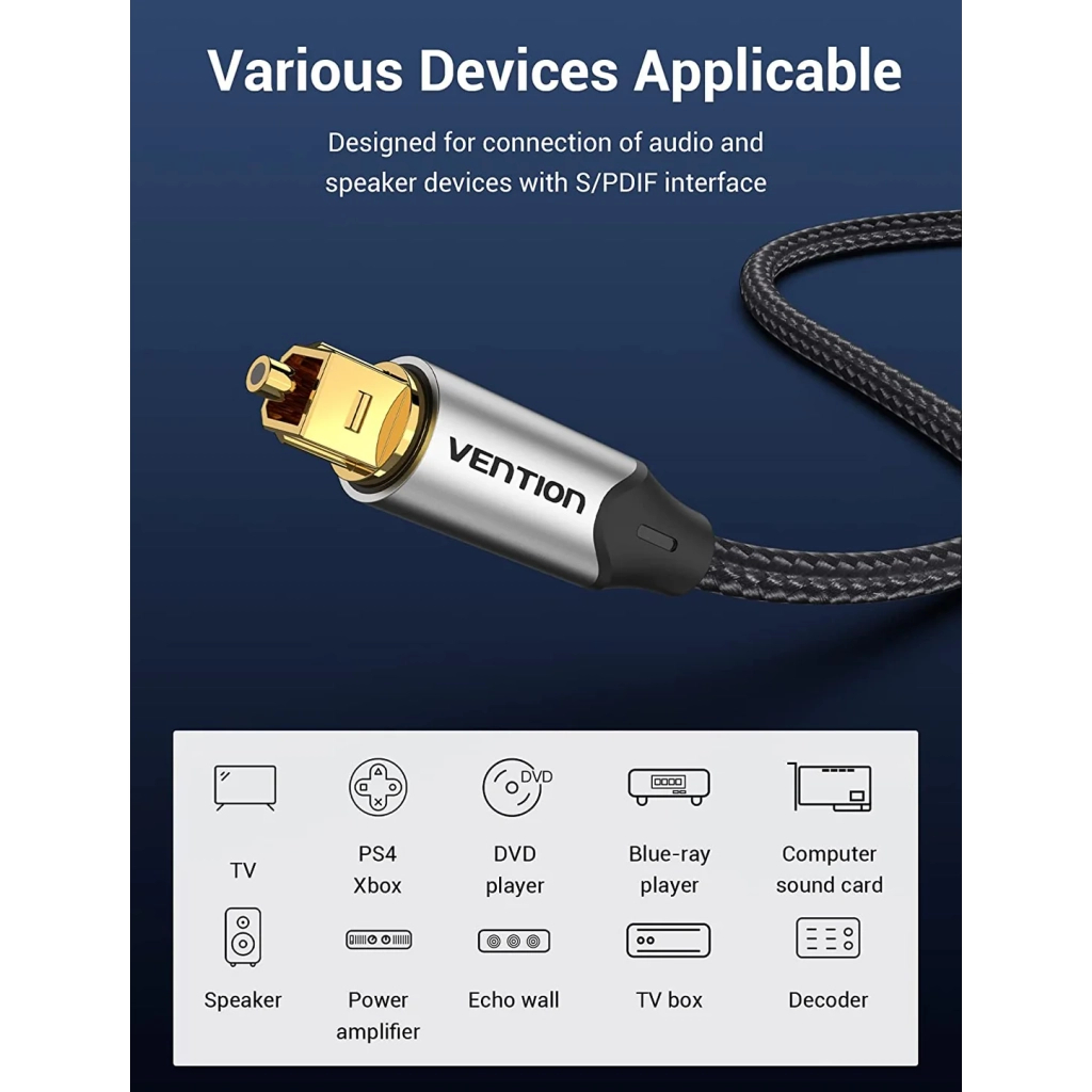 Кабель Optical Toslink 1.0m gray Vention (BAVHF) фото