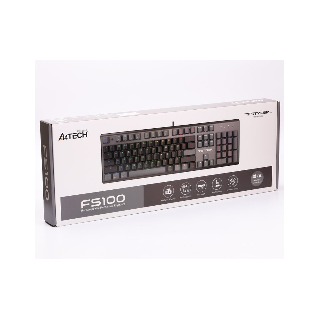 Клавіатура A4Tech FS100 RGB FS Switch USB Stone Black (4711421000567) фото