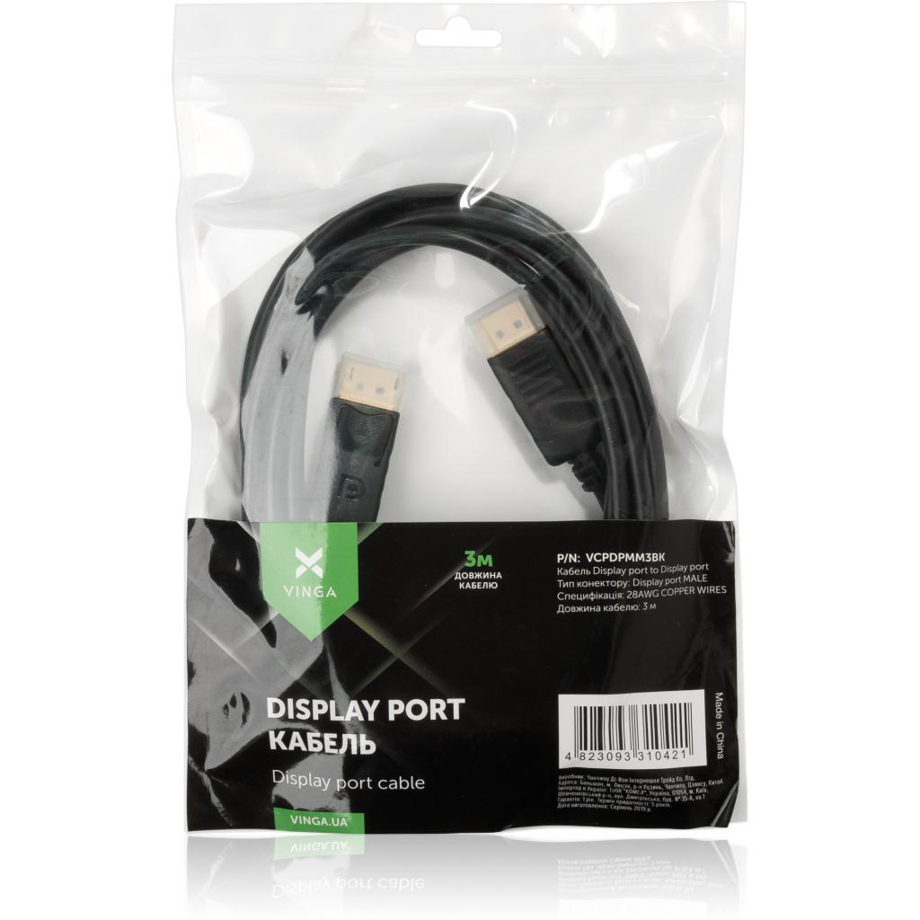 Кабель DisplayPort M to DisplayPort M 3.0m Vinga (VCPDPMM3BK) фото