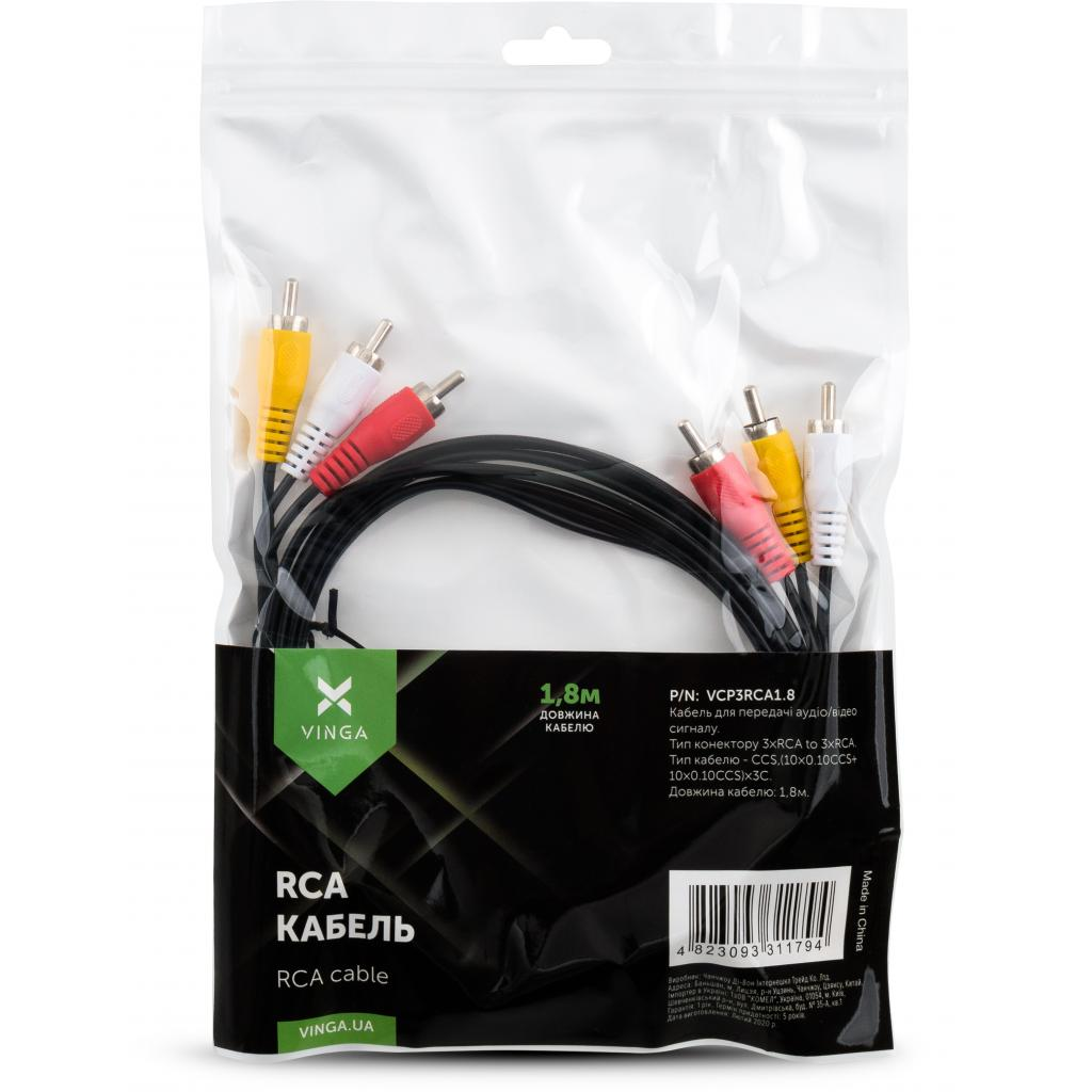 Кабель мультимедійний 3xRCA M to 3xRCA M 1.8m Vinga (VCP3RCA1.8) фото4
