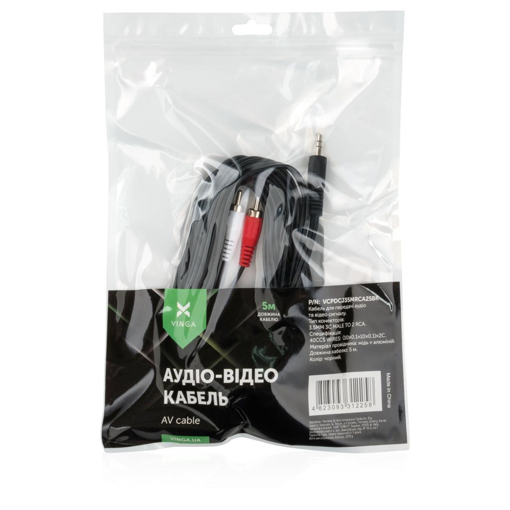 Кабель мультимедійний 3.5mm M to 2xRCA M 5.0m Vinga (VCPDCJ35MRCA25BK) фото3