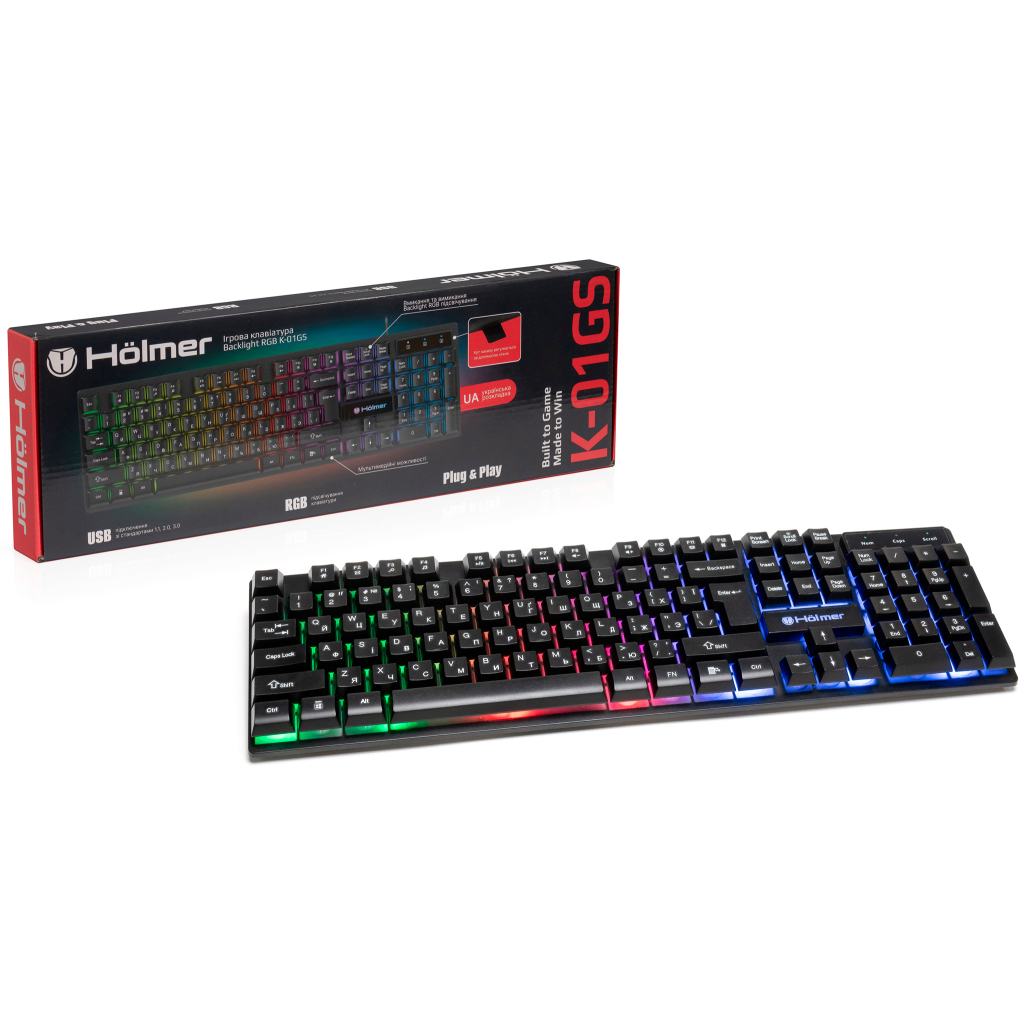 Клавиатура Hölmer K-01GS RGB Backlight USB UA Black (K-01GS) фото