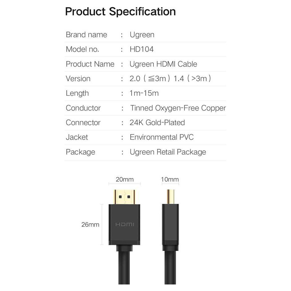 Кабель HDMI M to HDMI M 1.5m HD104 black Ugreen (60820) фото5
