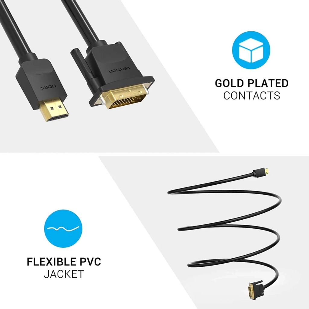 Кабель HDMI M to DVI M 2.0m 4K60Hz black Vention (ABFBH) фото6