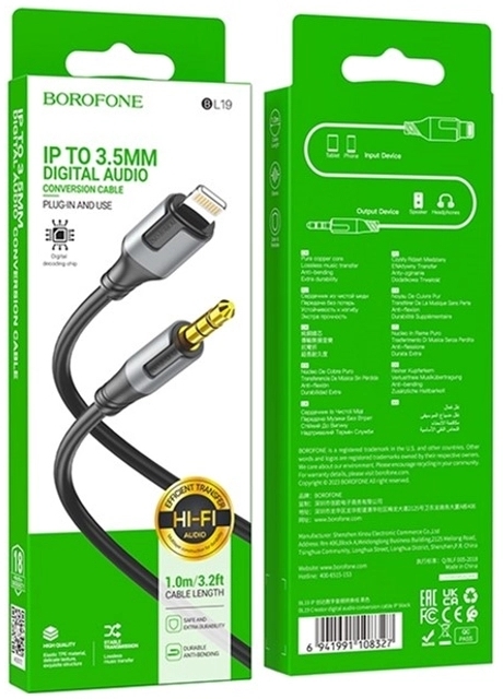 Кабель Lightning to 3.5mm M 1.0m black BOROFONE (6941991108327) фото4