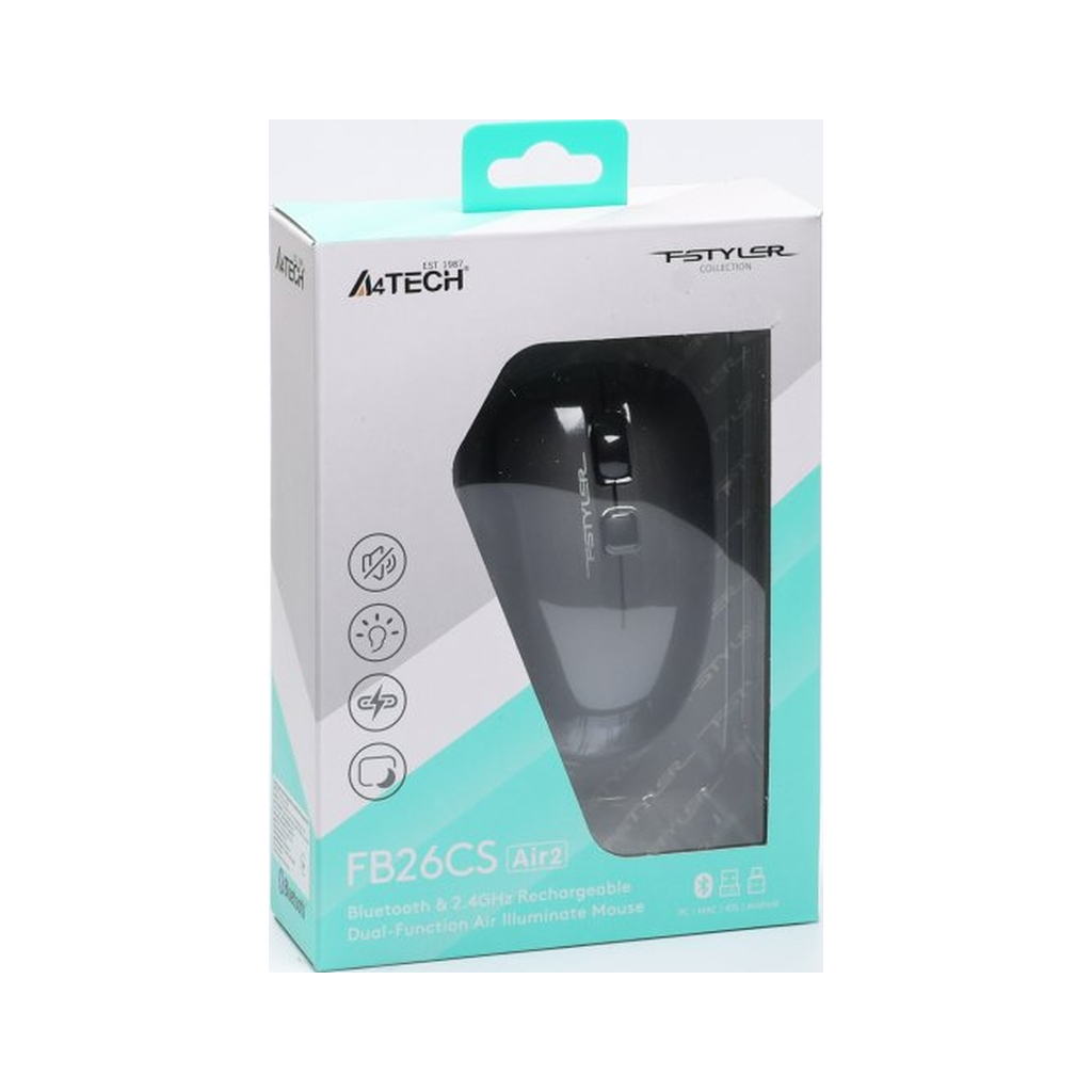 Мышь A4Tech FB26CS Air2 Wireless/Bluetooth Smoky Grey (4711421999090) фото