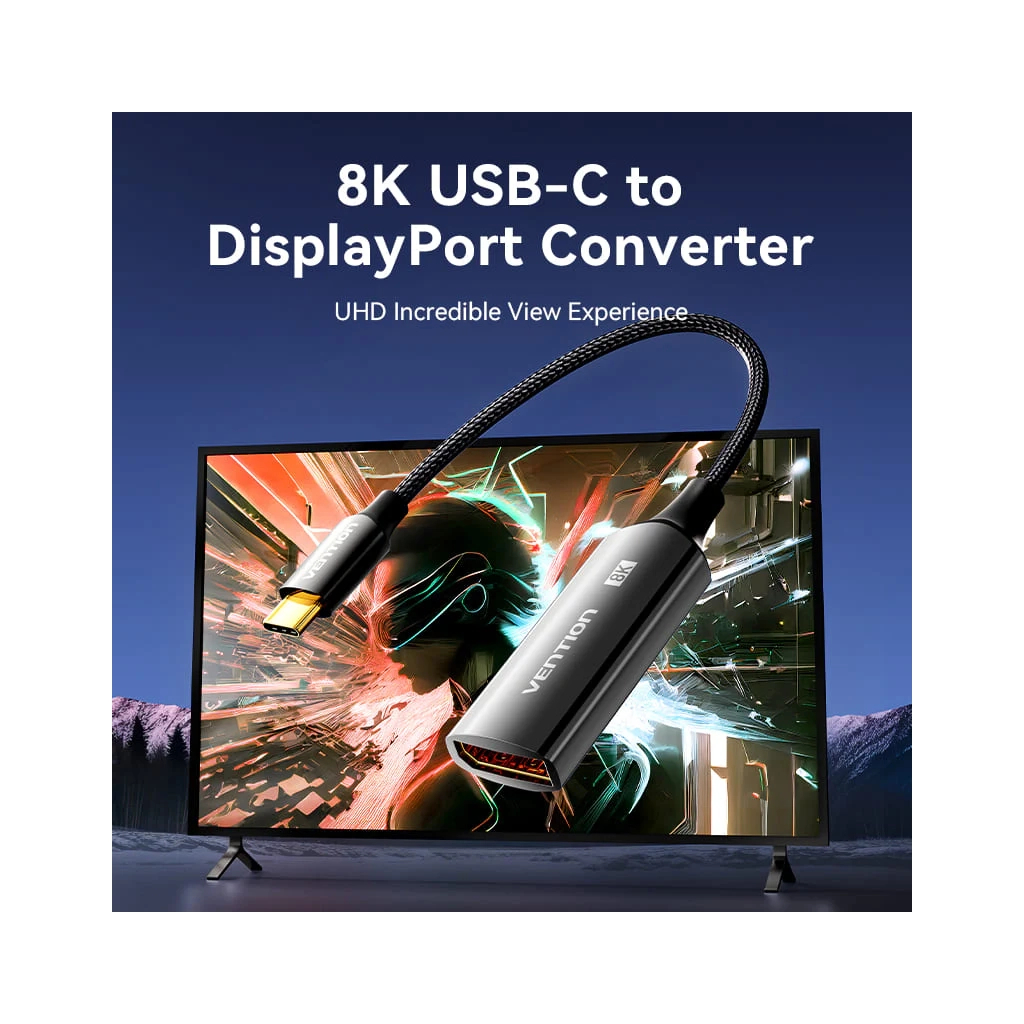 Кабель USB-C to DisplayPort M 0.25m 8K black Vention (CRGBC) фото
