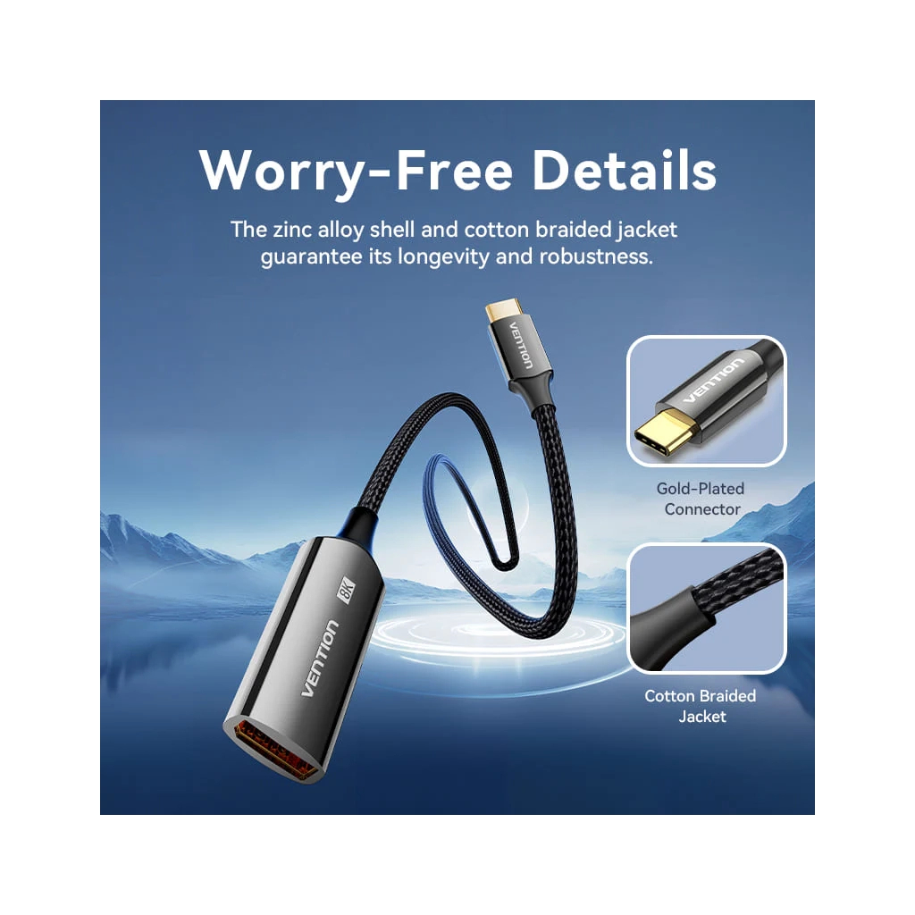 Кабель USB-C to DisplayPort M 0.25m 8K black Vention (CRGBC) фото