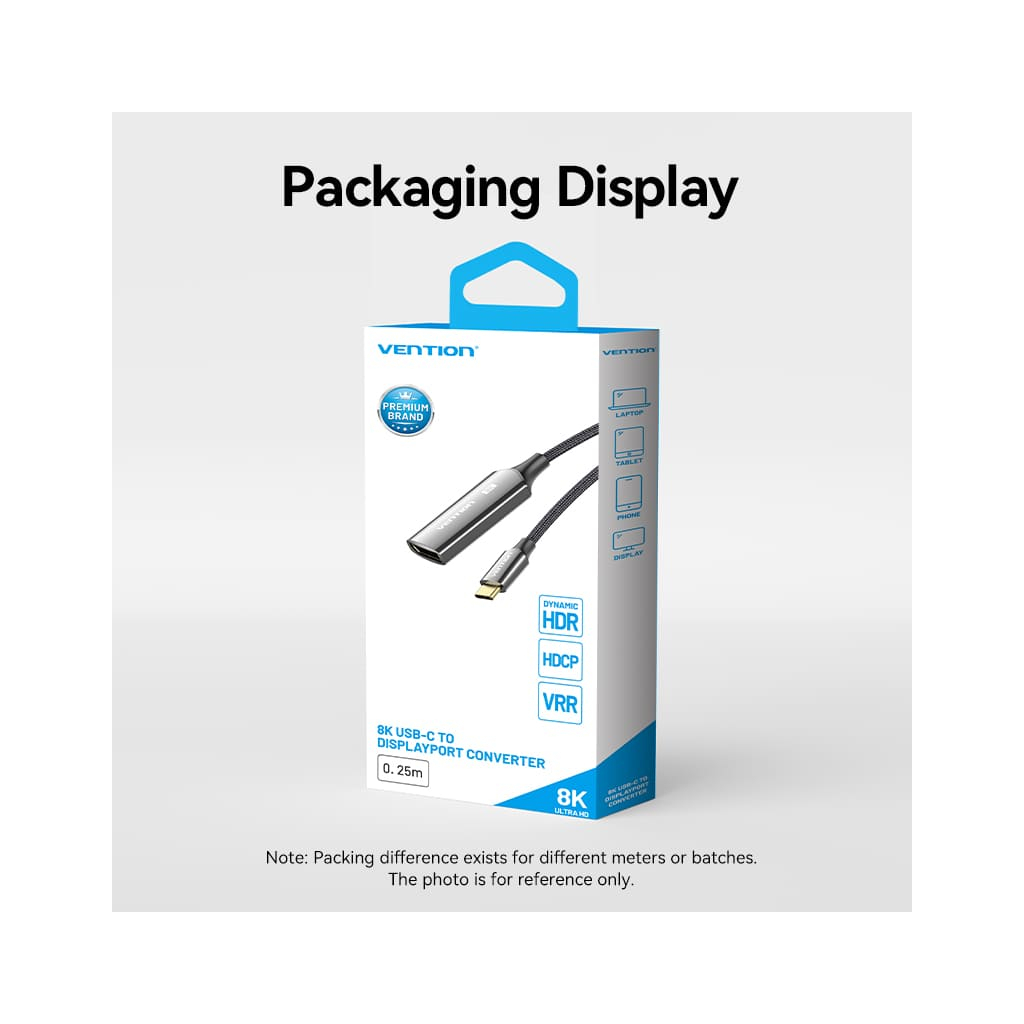 Кабель USB-C to DisplayPort M 0.25m 8K black Vention (CRGBC) фото