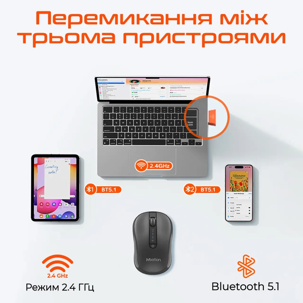 Мышь Meetion BTM185 Bluetooth/Wireless Black (MT-BTM185-A) фото