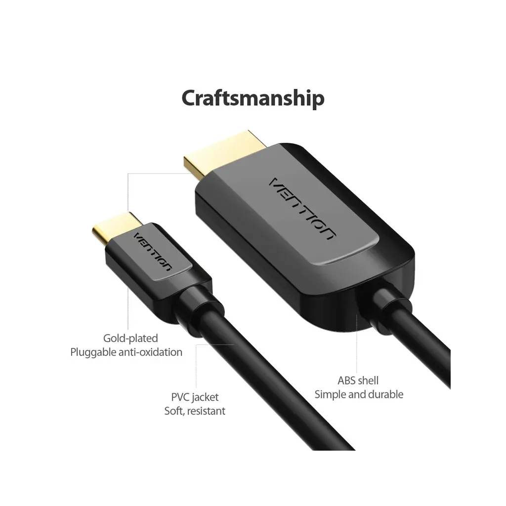 Кабель мультимедійний USB-C to HDMI M 1.5m black Vention (CGUBG) фото2