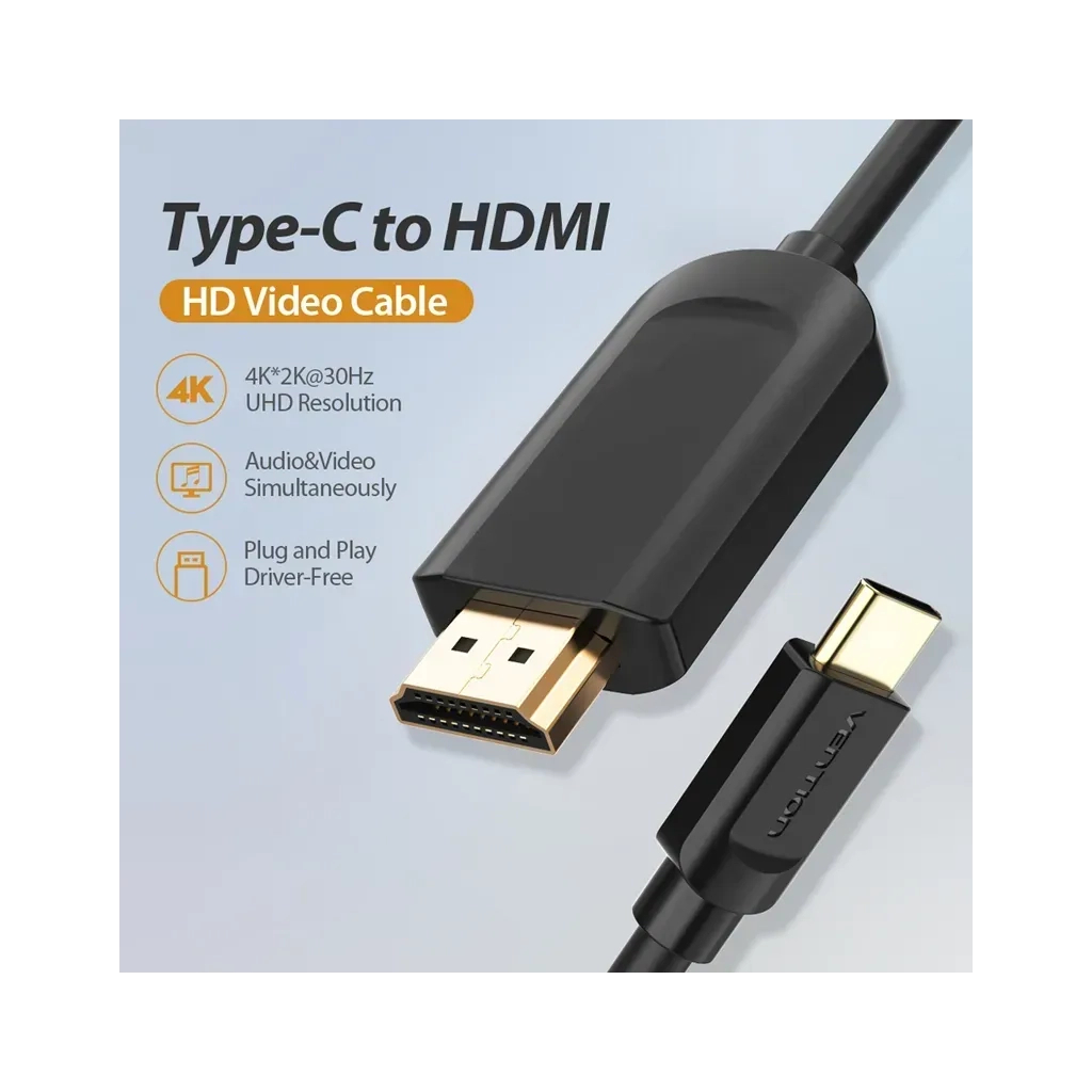 Кабель мультимедійний USB-C to HDMI M 1.5m black Vention (CGUBG) фото4