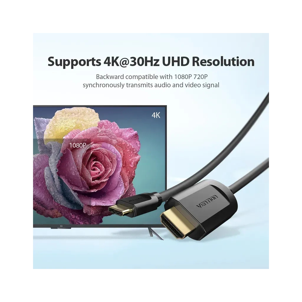 Кабель мультимедійний USB-C to HDMI M 1.5m black Vention (CGUBG) фото5