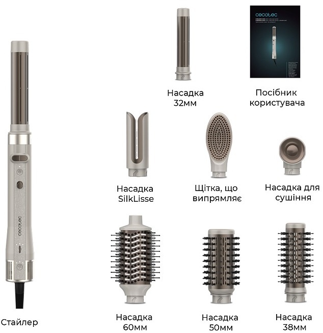 Стайлер Cecotec Bamba CeramicCare 8in1 AirGlisse Gyro Champagne (A01_EU01_112528) фото4