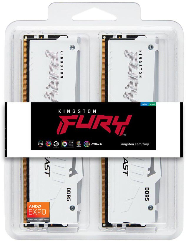 Память для ПК Kingston Fury Beast White RGB DDR5 5600 64GB (2x32GB) (KF556C36BWEAK2-64) фото