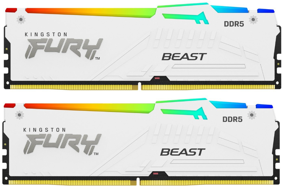 Память для ПК Kingston Fury Beast White RGB DDR5 5600 64GB (2x32GB) (KF556C36BWEAK2-64) фото