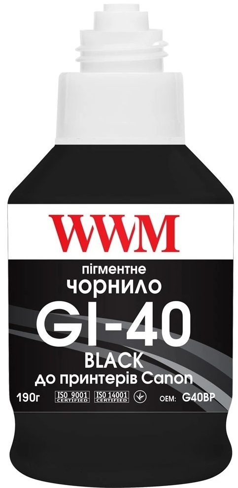 Чернила WWM Canon GI-40 для G5040/G6040 Black Pigment 190г (G40BP) фото