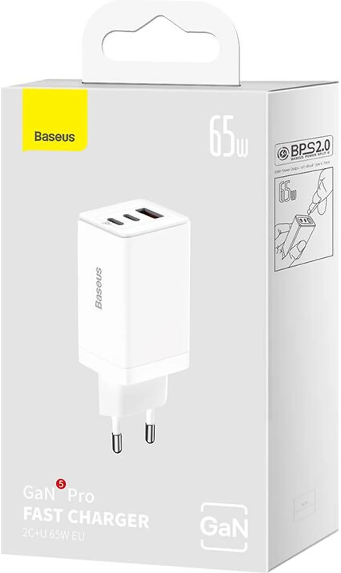 Зарядний пристрій Baseus 65W GaN5 Pro 2C+U(CCGP120202 ) бiл фото