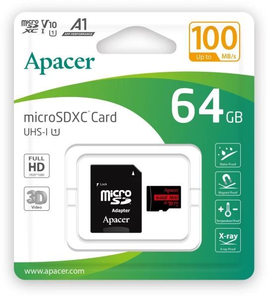 Карт. пам. Apacer microSDXC UHS-I 64GB R100 +SD фото3