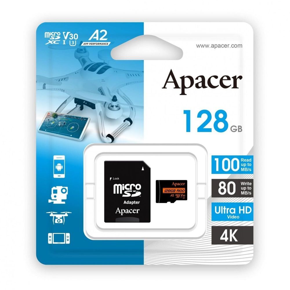 Карт. пам. Apacer microSDXC UHS-I U3 128GB V30 A2 +SD фото3