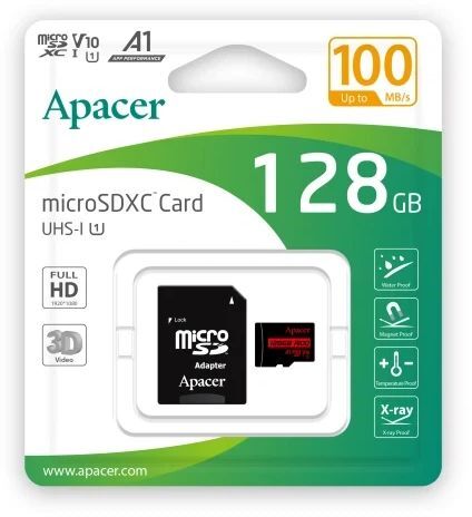 Карт. пам. Apacer microSDXC UHS-I 128GB R100 +SD фото2