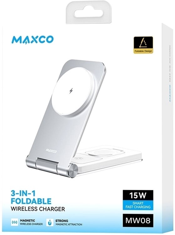 Бездротова зарядка MAXCO 3in1 15W Wireless Charger(MW08)сір. фото