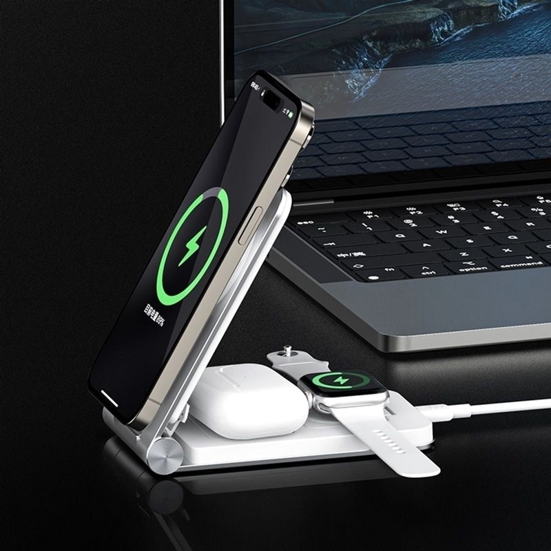 Бездротова зарядка MAXCO 3in1 15W Wireless Charger(MW08)сір. фото