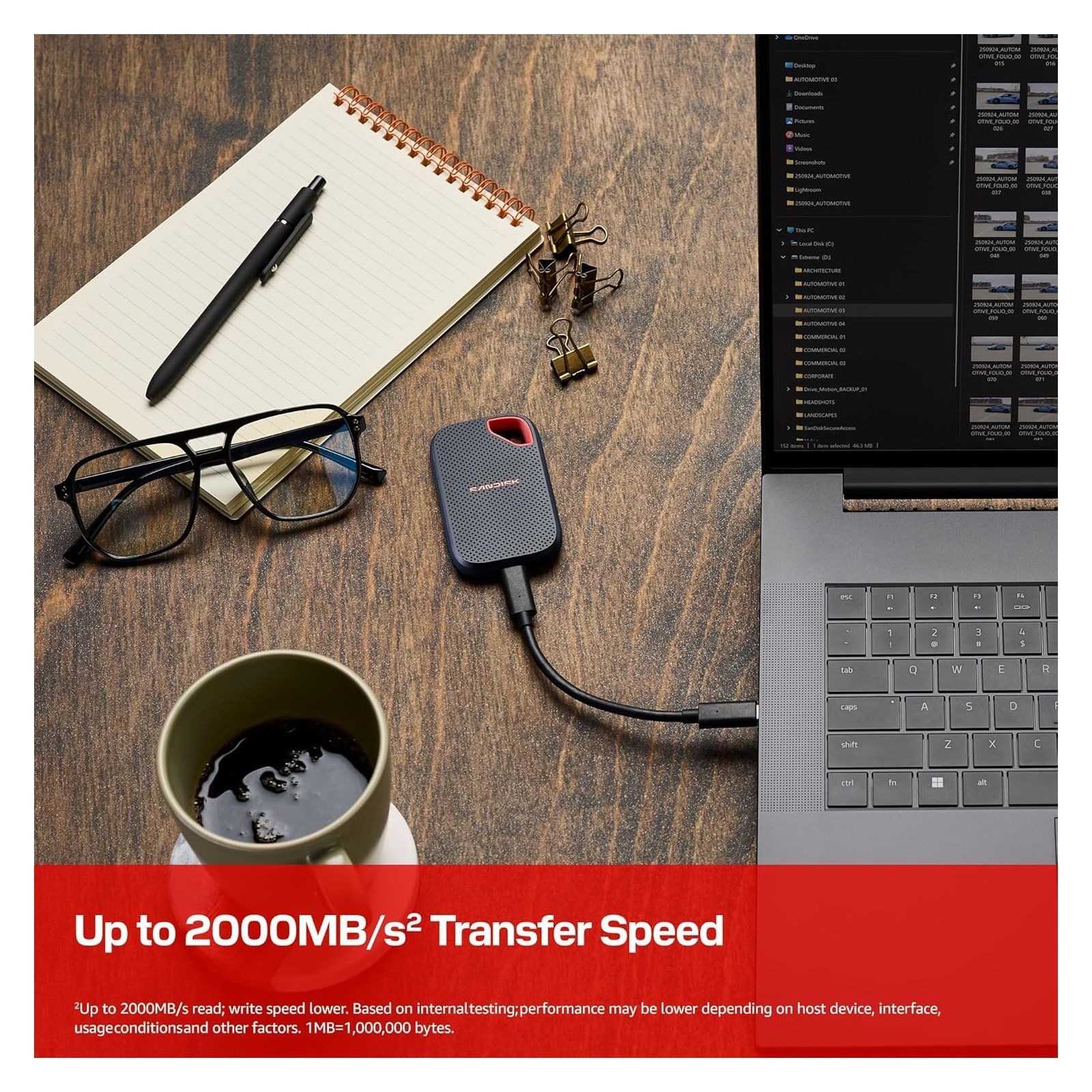 Твердотільний запам’ятовувальний пристрій накопичувач (SSD) USB3.2 1TB EXT. SDSSDE70-1T00-G25 SANDISK фото