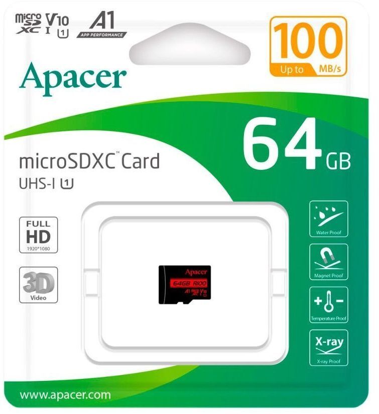 Карта пам'яті Apacer 64GB microSD class 10 UHS-I V10 A1 (AP64GMCSX10UB-RA) фото2