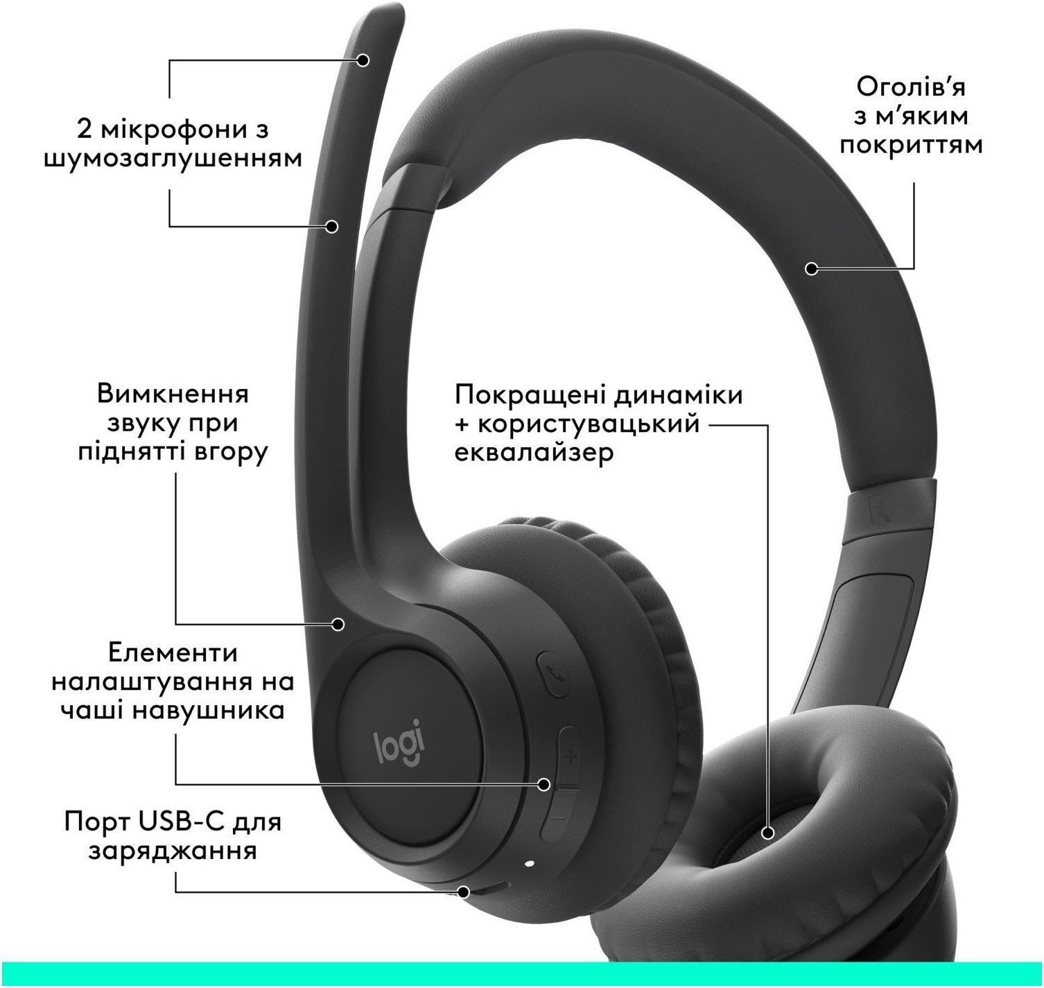 Bluetooth-гарнітура Logitech Zone 300 Wireless Black (981-001407) фото2