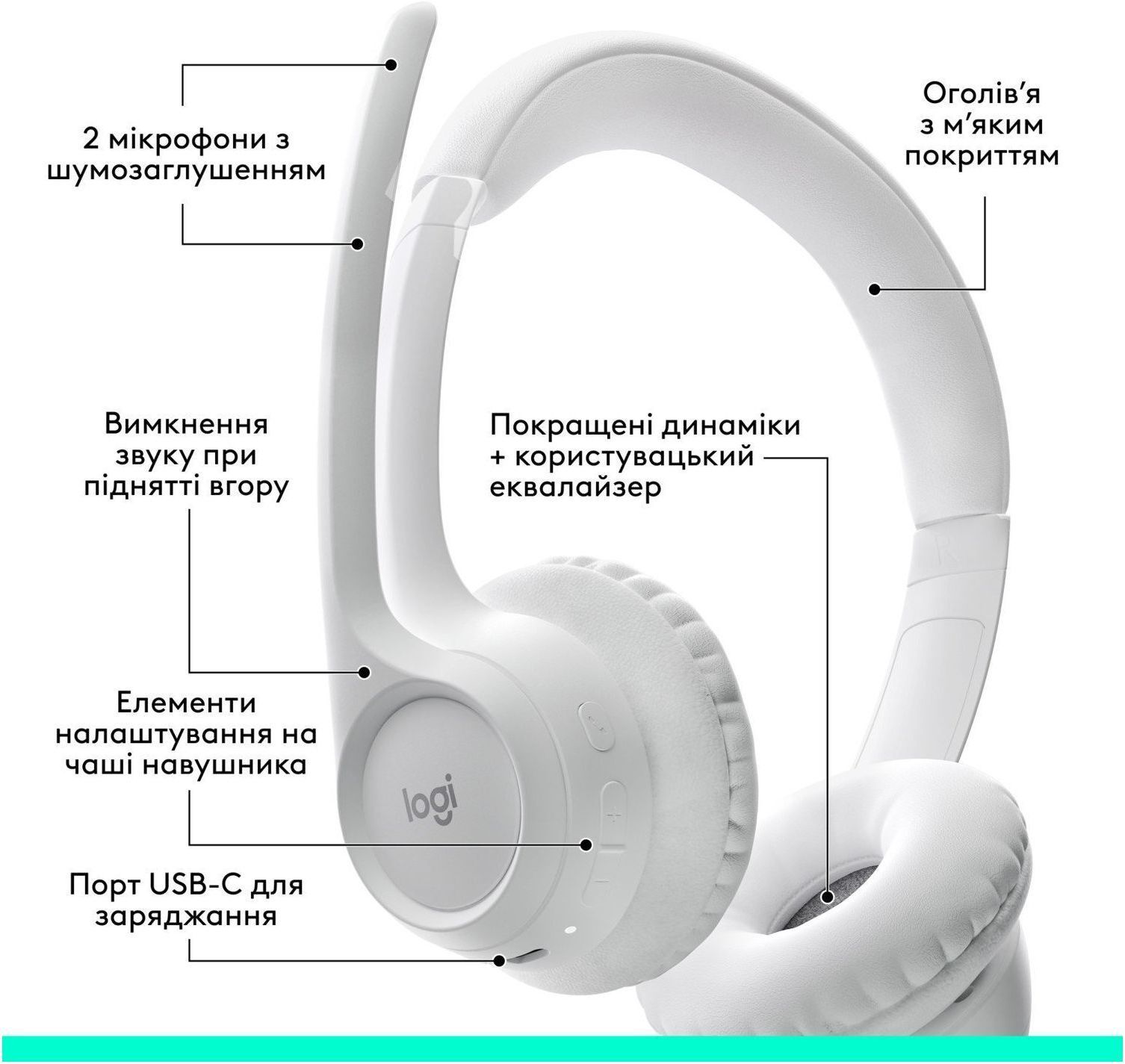 Bluetooth-гарнітура Logitech Zone 300 Wireless Off-White (981-001417) фото