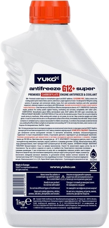 Антифриз Yuko -40 Super G12+ червоний 1л (4820070244489) фото