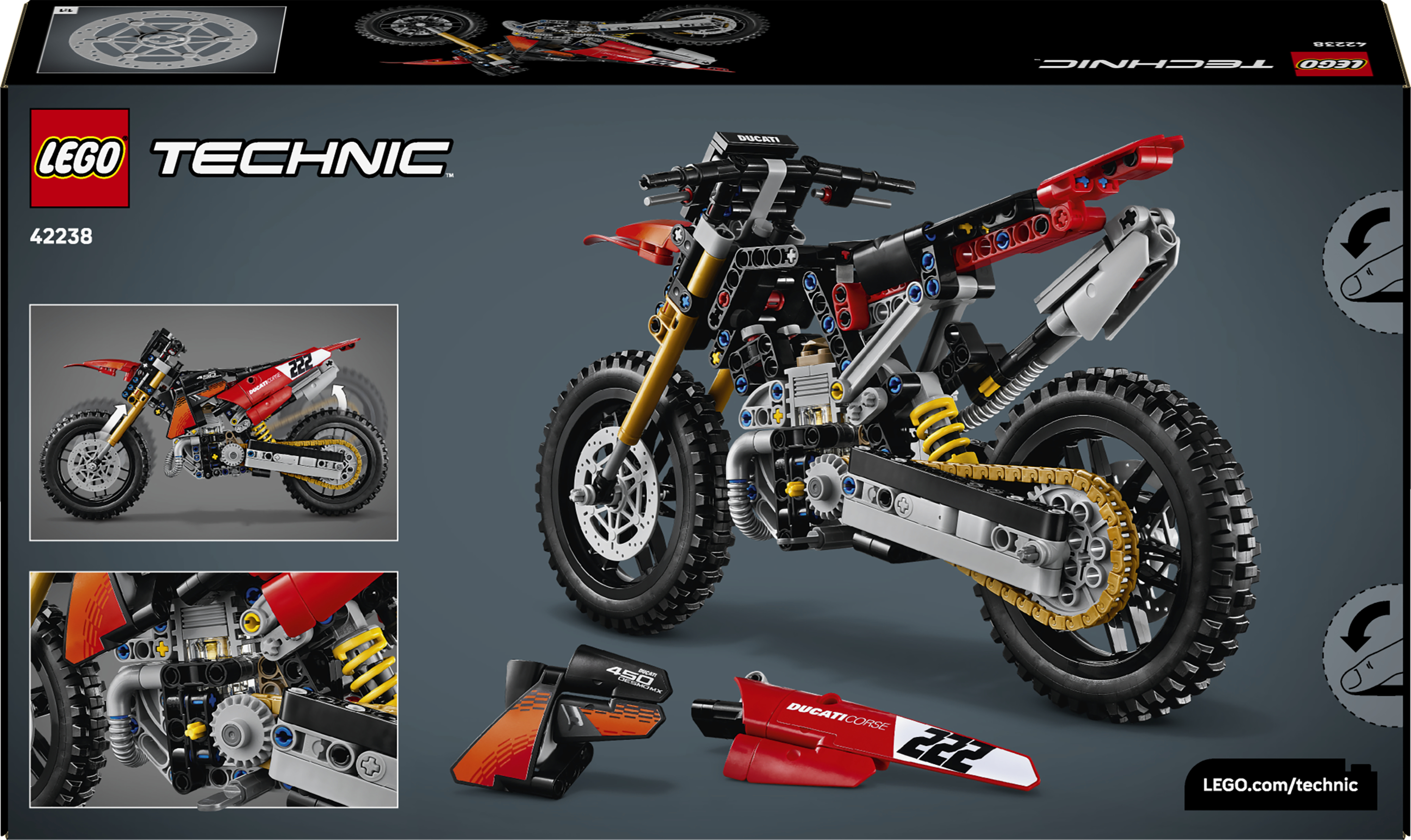 LEGO 42238 Technic Мотоцикл Ducati Desmo450 MX Factory фото12