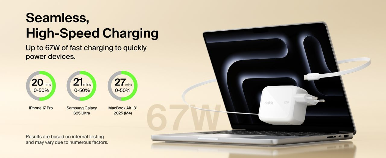Зарядное устройство сетевое Belkin 67Вт USB-C PD PPS, белый фото3